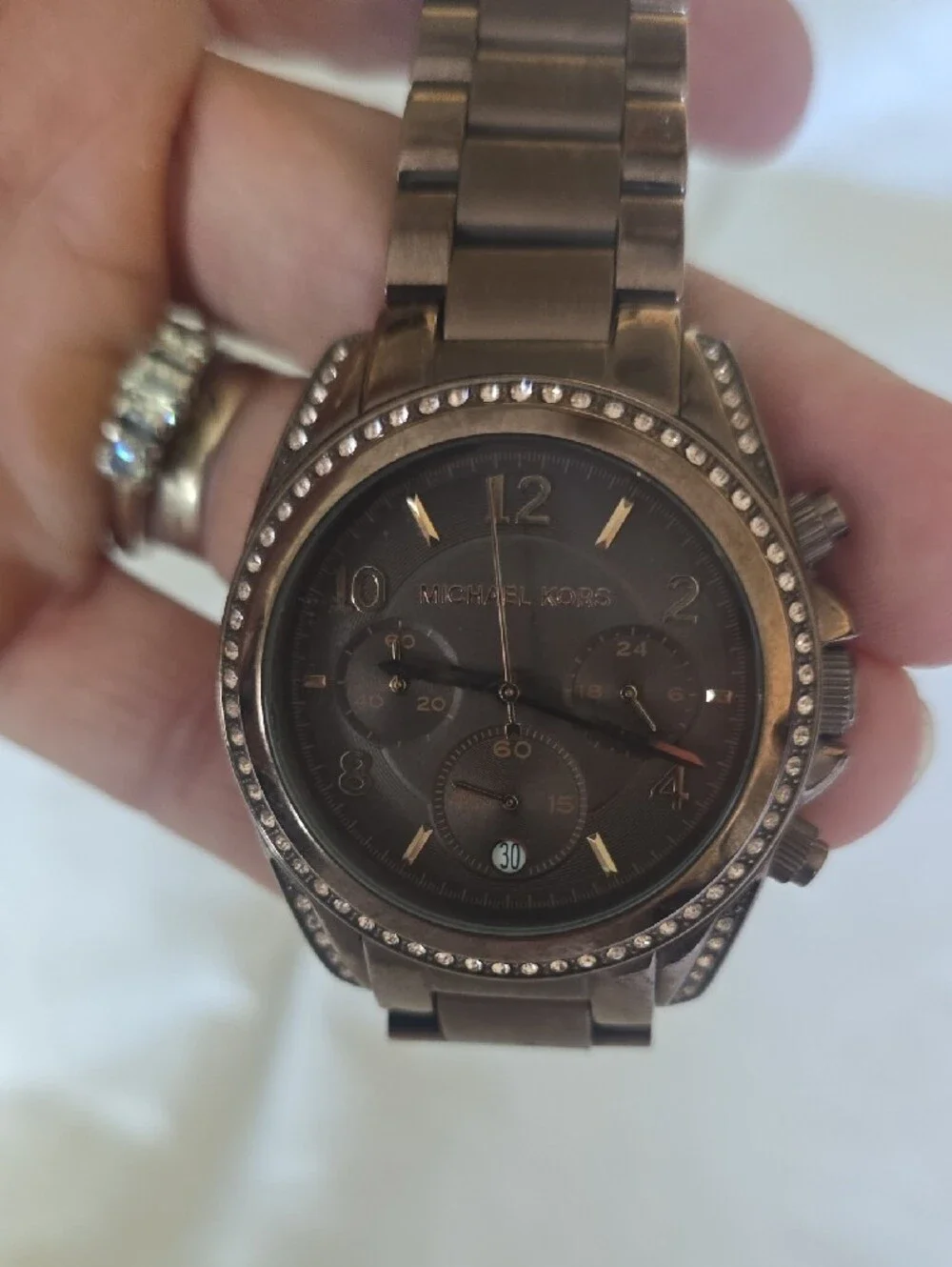 Michael Kors Brown-Tone Crystal Bezel Chronograph Watch